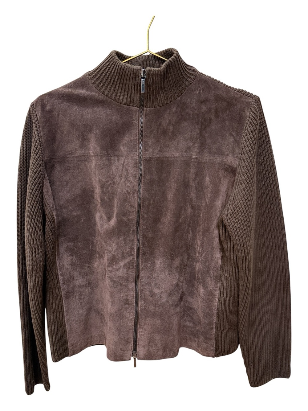 Valerie Separates Mixed Media Suede Leather & Merino Wool Knit Full Zip Jacket